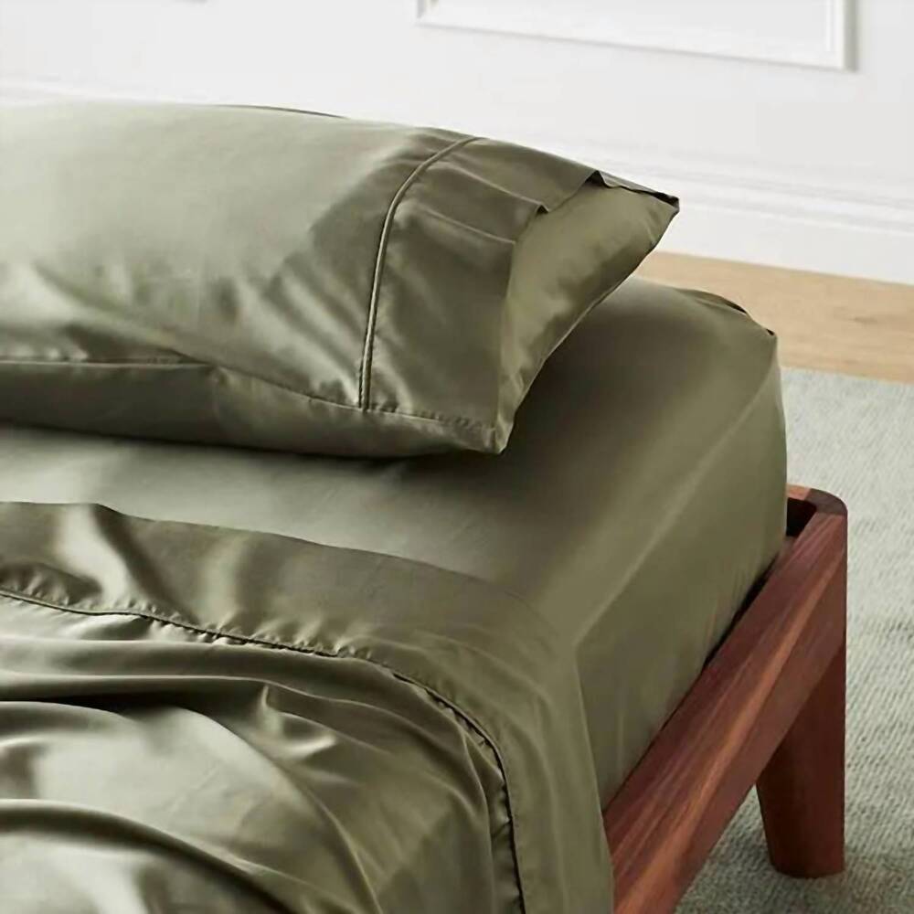 NEW ETTITUDE cleanbamboo signature sateen flat sheet in moss - Picture 2 of 4